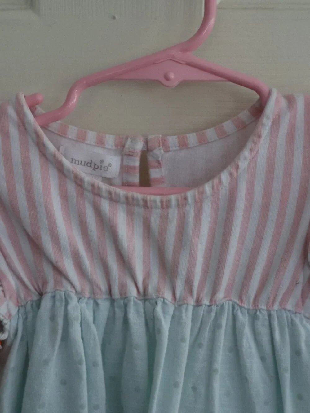 Flamingo Embroidered Sundress 5T Mudpie with tassel sleeves teal/pink/white